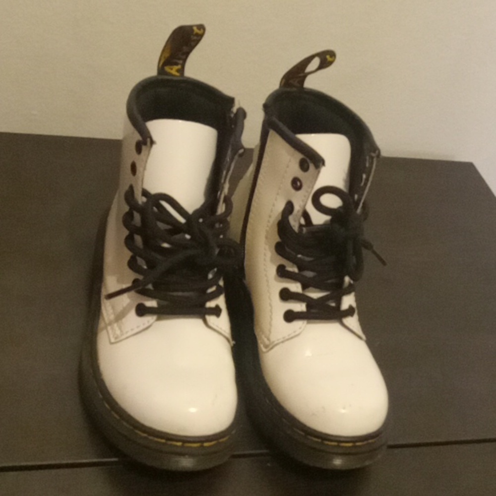 Dr. Martens white patent leather boots